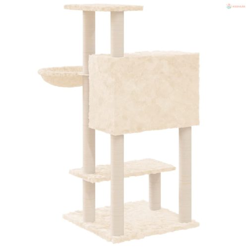 Krémszínű macskabútor szizál kaparófákkal 108,5 cm