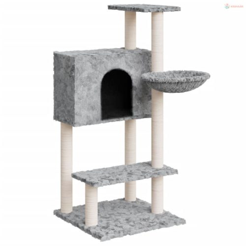 Világosszürke macskabútor szizál kaparófákkal 108,5 cm