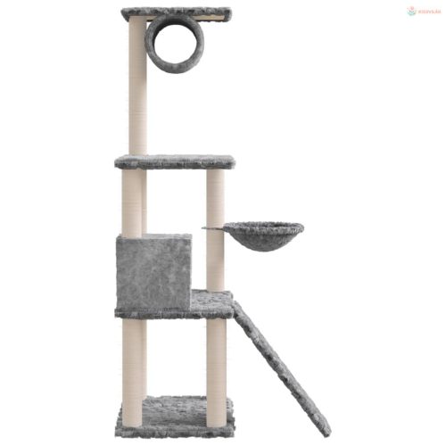Világosszürke macskabútor szizál kaparófákkal 131 cm