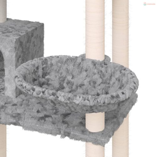 Világosszürke macskabútor szizál kaparófákkal 131 cm