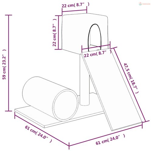 Világosszürke macskabútor szizál kaparófával 59 cm