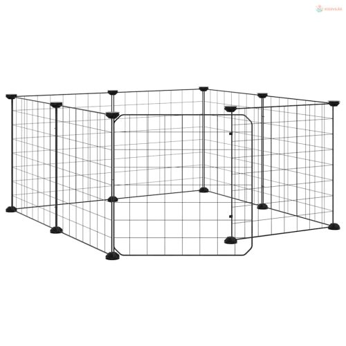 8 paneles fekete acél kisállatketrec ajtóval, 35 x 35 cm