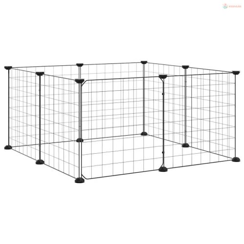 8 paneles fekete acél kisállatketrec ajtóval, 35 x 35 cm