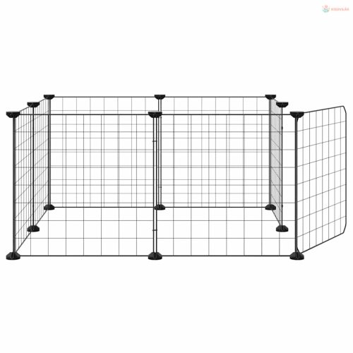 8 paneles fekete acél kisállatketrec ajtóval, 35 x 35 cm