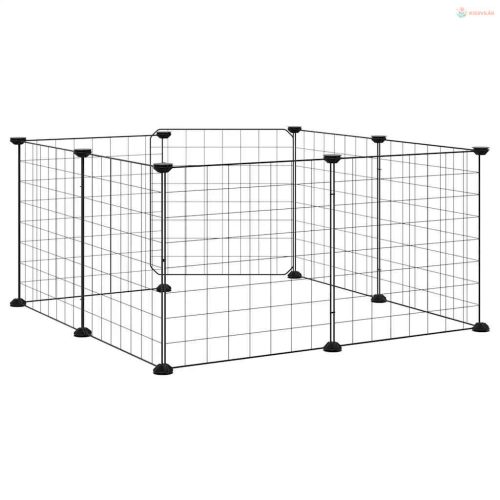 8 paneles fekete acél kisállatketrec ajtóval, 35 x 35 cm