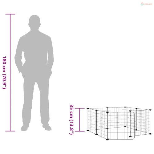 8 paneles fekete acél kisállatketrec ajtóval, 35 x 35 cm