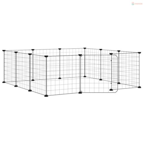 12 paneles fekete acél kisállatketrec ajtóval, 35 x 35 cm