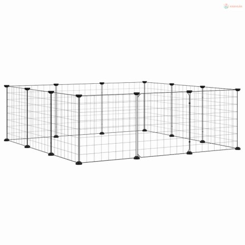 12 paneles fekete acél kisállatketrec ajtóval, 35 x 35 cm