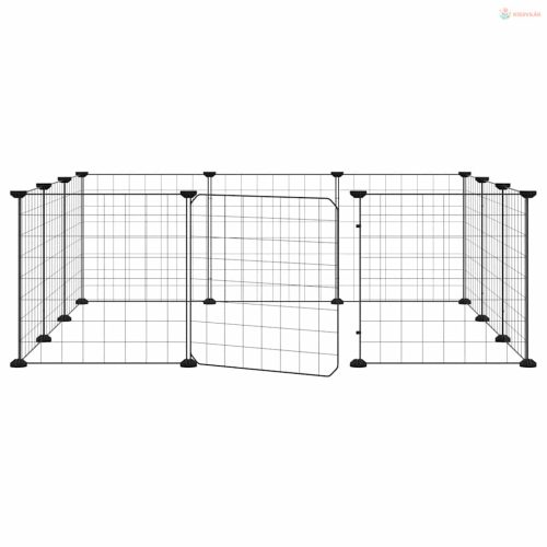 12 paneles fekete acél kisállatketrec ajtóval, 35 x 35 cm