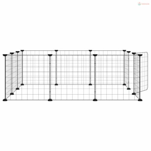 12 paneles fekete acél kisállatketrec ajtóval, 35 x 35 cm