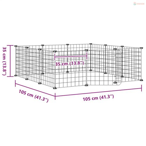 12 paneles fekete acél kisállatketrec ajtóval, 35 x 35 cm