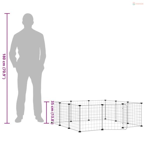 12 paneles fekete acél kisállatketrec ajtóval, 35 x 35 cm