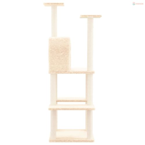 Krémszínű macskabútor szizál kaparófákkal 144,5 cm