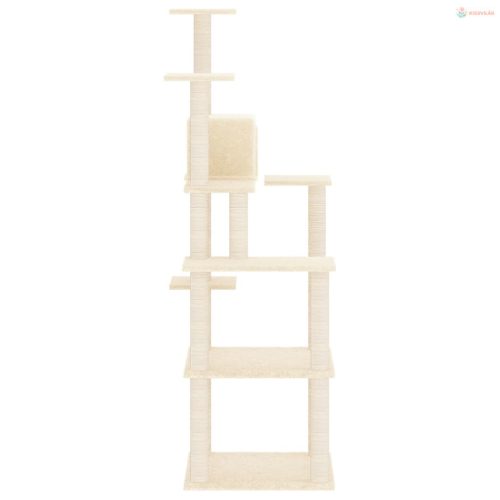 Krémszínű macskabútor szizál kaparófákkal 153 cm