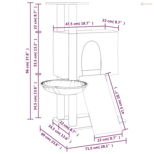 Krémszínű macskabútor szizál kaparófákkal 96 cm