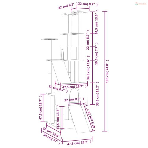 Krémszínű macskabútor szizál kaparófákkal 190 cm
