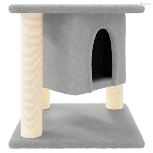 Világosszürke macskabútor szizál kaparófákkal 37 cm