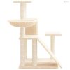 Krémszínű macskabútor szizál kaparófákkal 82 cm
