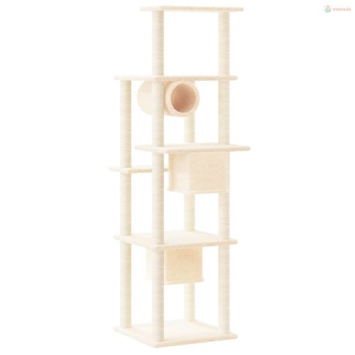 Krémszínű macskabútor szizál kaparófákkal 169 cm