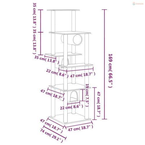 Krémszínű macskabútor szizál kaparófákkal 169 cm