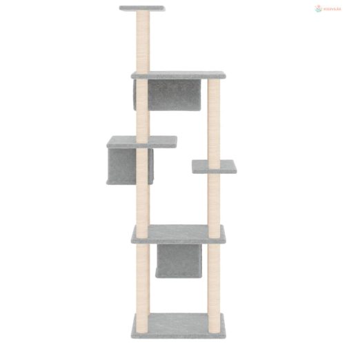 Világosszürke macskabútor szizál kaparóoszlopokkal 169 cm