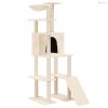 Krémszínű macskabútor szizál kaparófákkal 166 cm