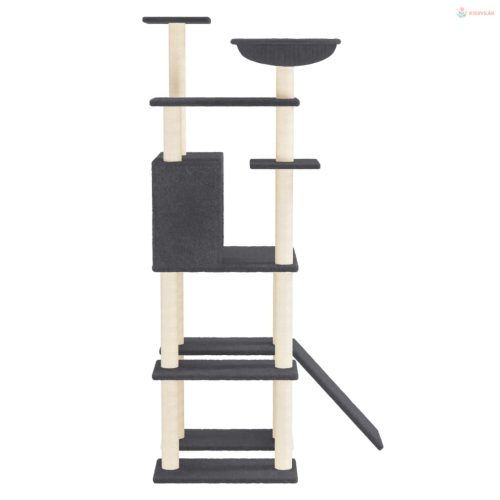 Sötétszürke macskabútor szizál kaparóoszlopokkal 166 cm