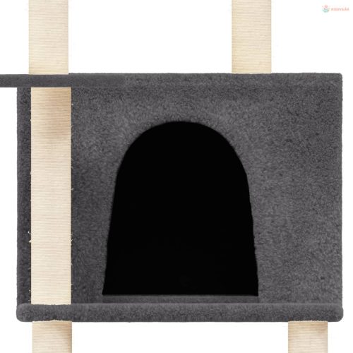 Sötétszürke macskabútor szizál kaparóoszlopokkal 166 cm