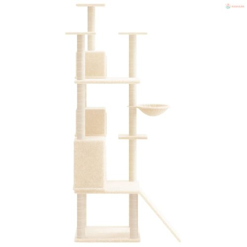 Krémszínű macskabútor szizál kaparófákkal 175 cm