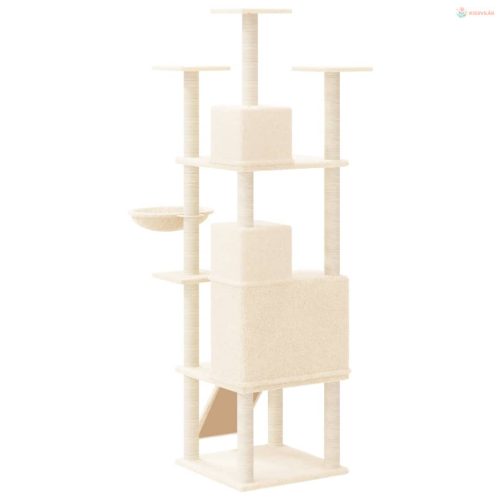 Krémszínű macskabútor szizál kaparófákkal 175 cm