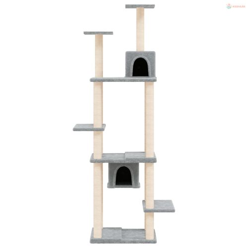 Világosszürke macskabútor szizál kaparófákkal 176 cm