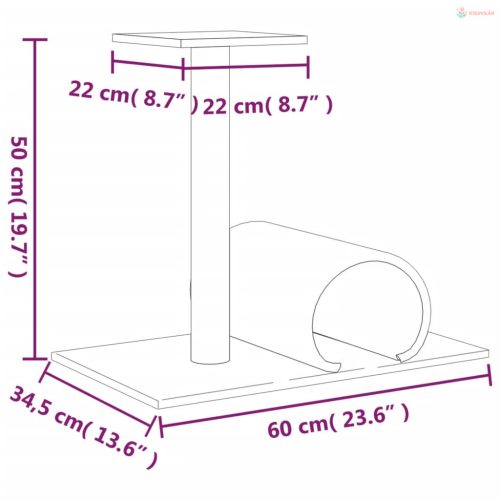 Sötétszürke kaparófa alagúttal 60 x 34,5 x 50 cm