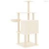 Krémszínű macskabútor szizál kaparófákkal 132 cm