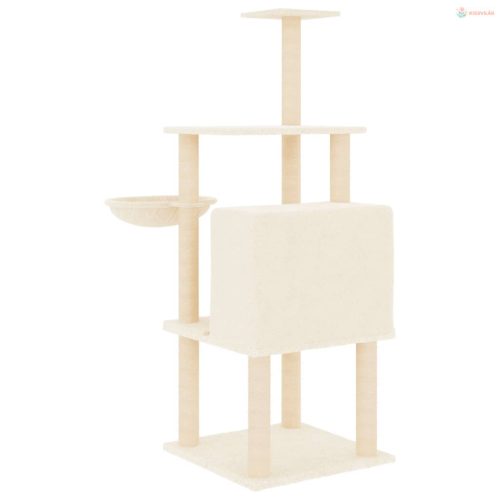 Krémszínű macskabútor szizál kaparófákkal 132 cm