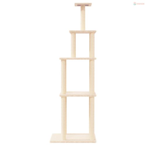 Krémszínű macskabútor szizál kaparófákkal 183 cm
