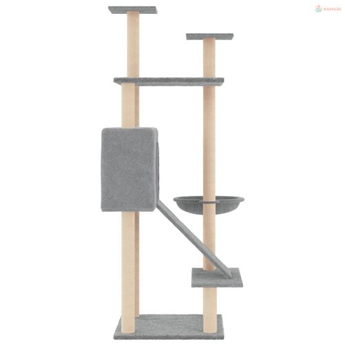 Világosszürke macskabútor szizál kaparófákkal 153 cm