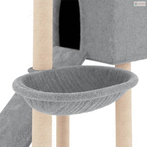 Világosszürke macskabútor szizál kaparófákkal 153 cm