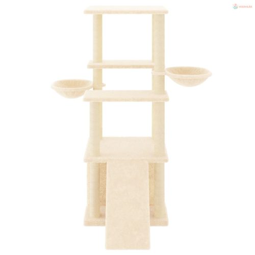 Krémszínű macskabútor szizál kaparófákkal 133 cm