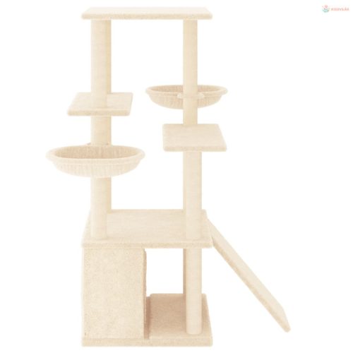 Krémszínű macskabútor szizál kaparófákkal 133 cm