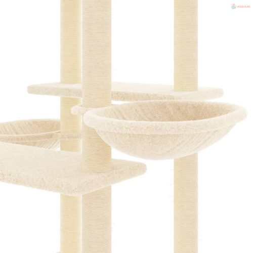 Krémszínű macskabútor szizál kaparófákkal 133 cm