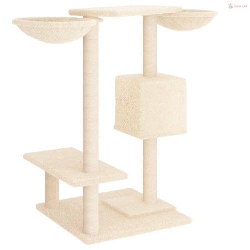 Krémszínű macskabútor szizál kaparófákkal 82 cm