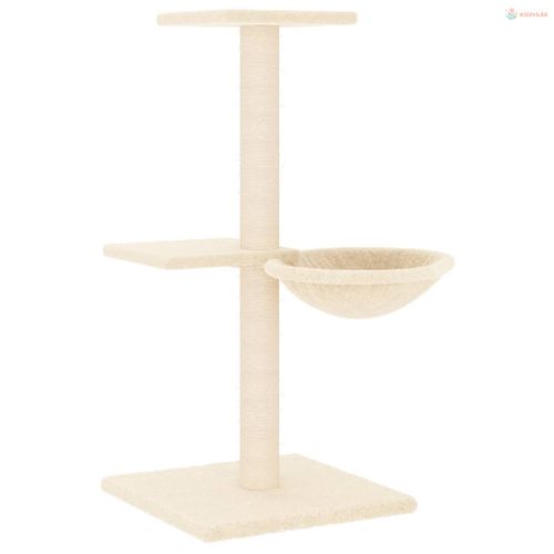 Krémszínű macskabútor szizál kaparófákkal 72 cm
