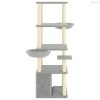 Világosszürke macskabútor szizál kaparófákkal 147 cm