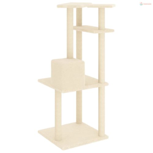 Krémszínű macskabútor szizál kaparófákkal 123 cm