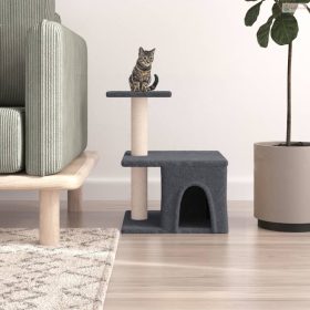 Sötétszürke macskabútor szizál kaparófákkal 48 cm