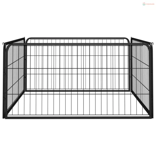 4 paneles fekete porszórt acél kutya járóka 100 x 50 cm