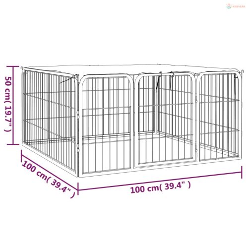 4 paneles fekete porszórt acél kutya járóka 100 x 50 cm
