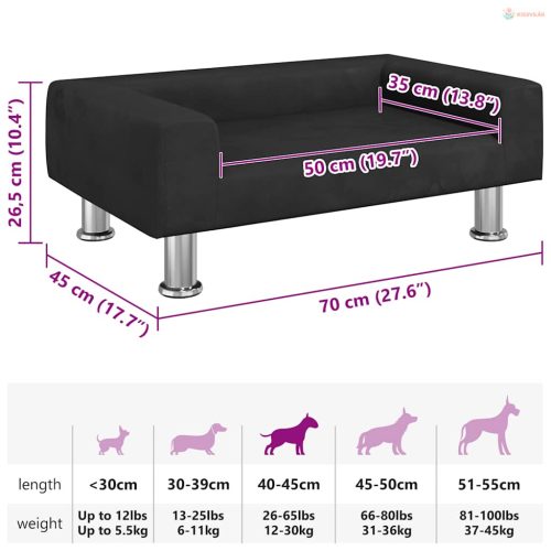 Fekete bársony kutyaágy 70 x 45 x 26,5 cm