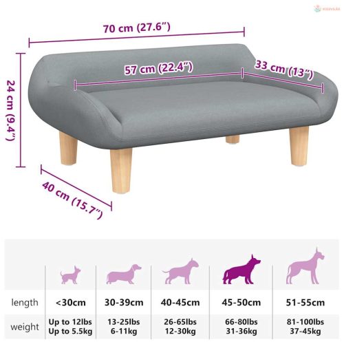 Világosszürke szövet kutyaágy 70 x 40 x 24 cm