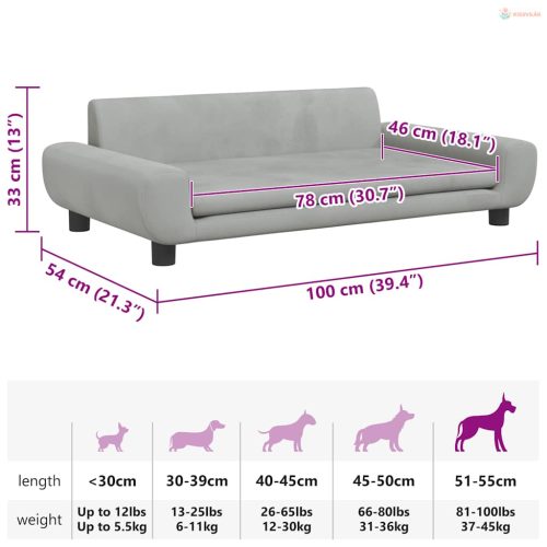 Világosszürke bársony kutyaágy 100 x 54 x 33 cm